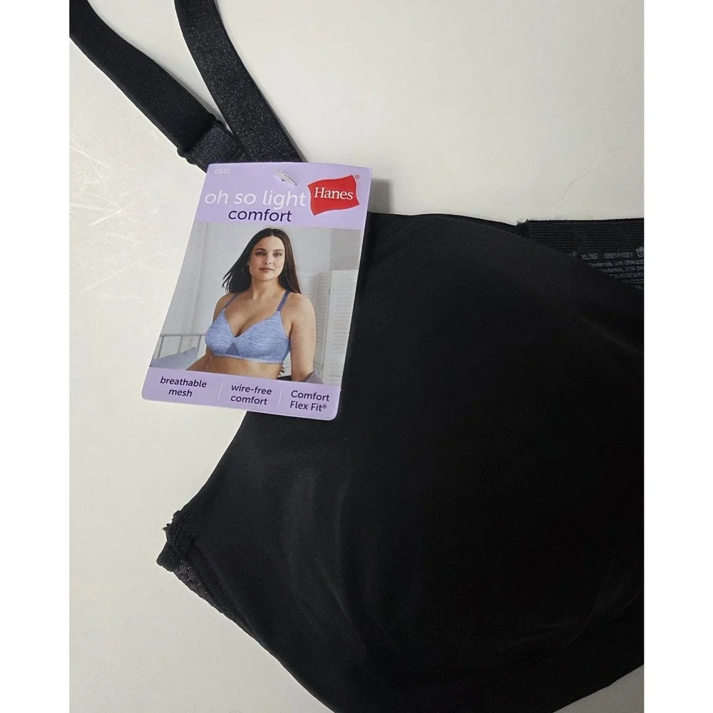 NWT Hanes Oh So Light Comfort Wire-Free Bra Black G521 Convertible‎ Straps XL